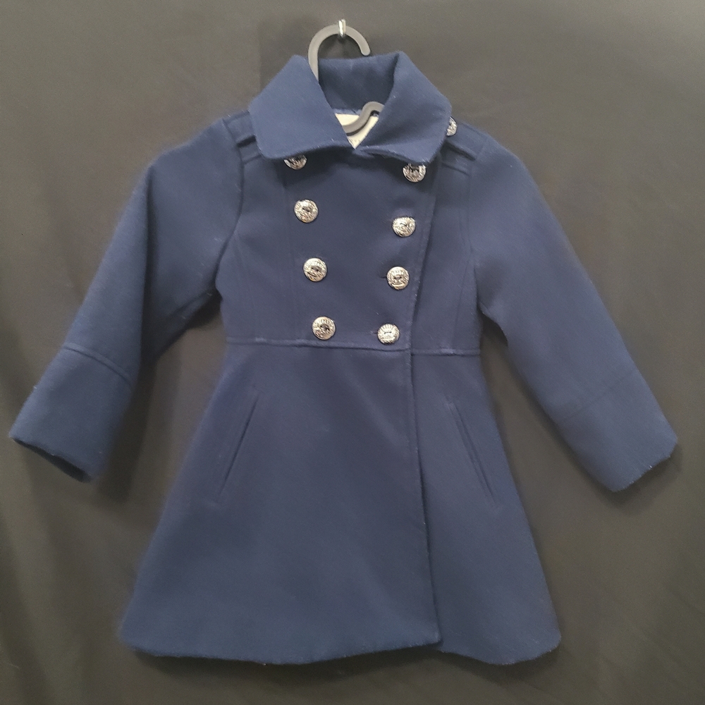 Copper Key Girls Royal Blue Toddler 2/3 Pea Coat With Silver Buttons